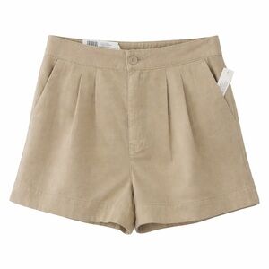 NWT Joie Pleated Cotton Linen Shorts Rainy Day Khaki Size M